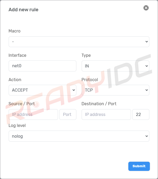 ขั้นตอนการ Add Firewall Rule - ReadyIDC : Service 24 Hour Support